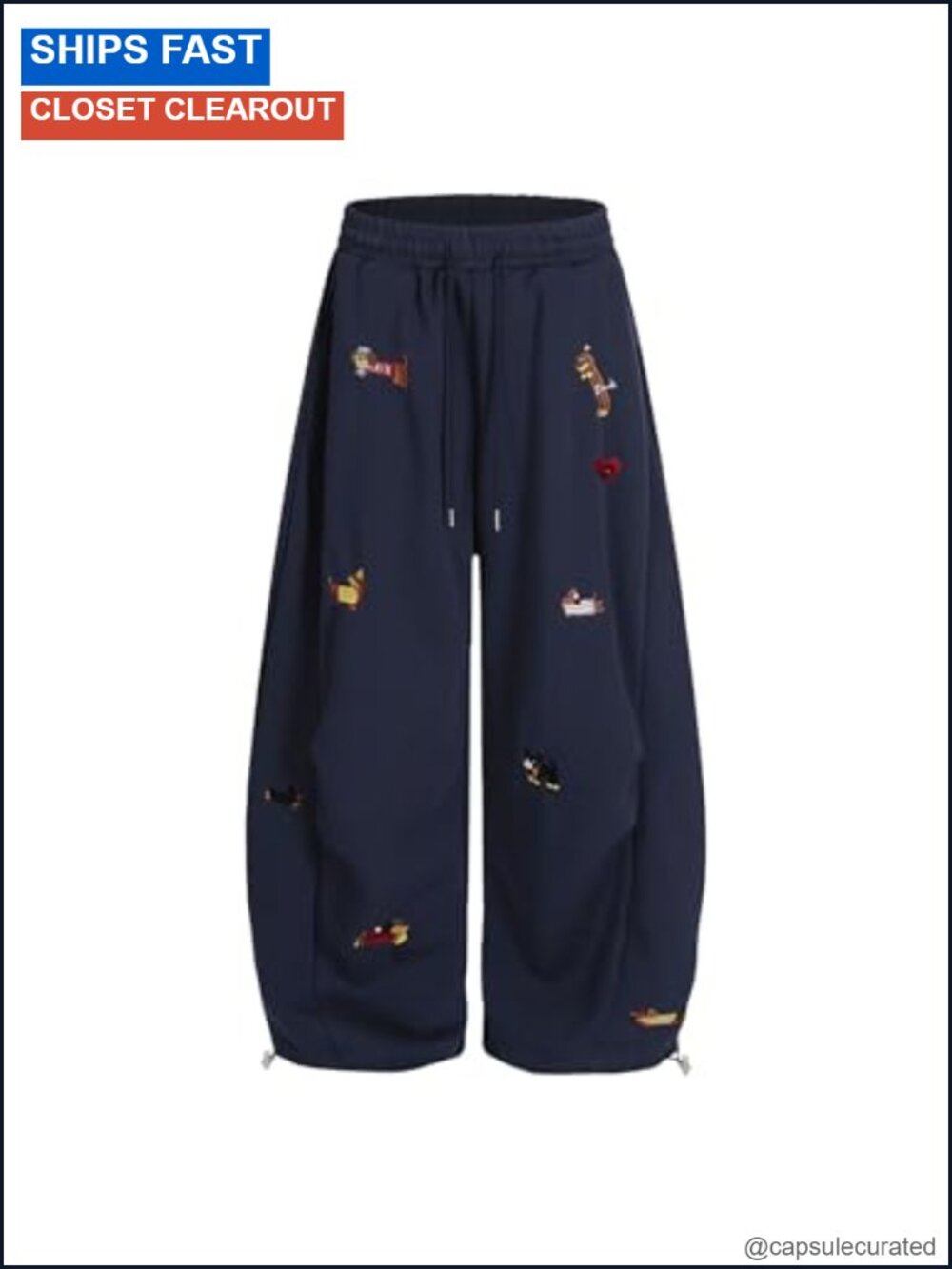 Embroidery Puppy Baggy Barrel Sweatpants Y2K Wide Leg Drawstring